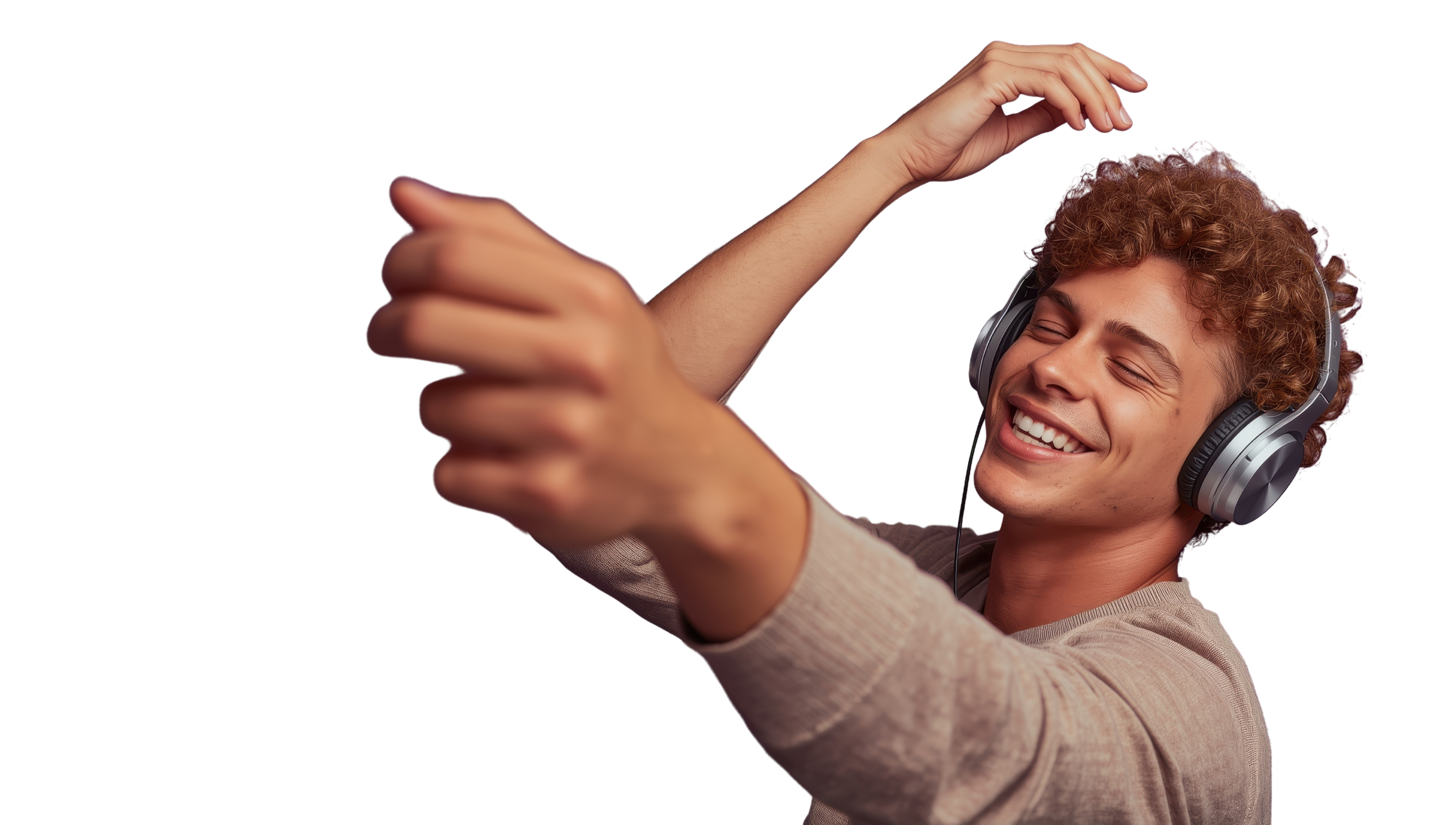Person listening with eyes closed, sound waves flowing to their ear